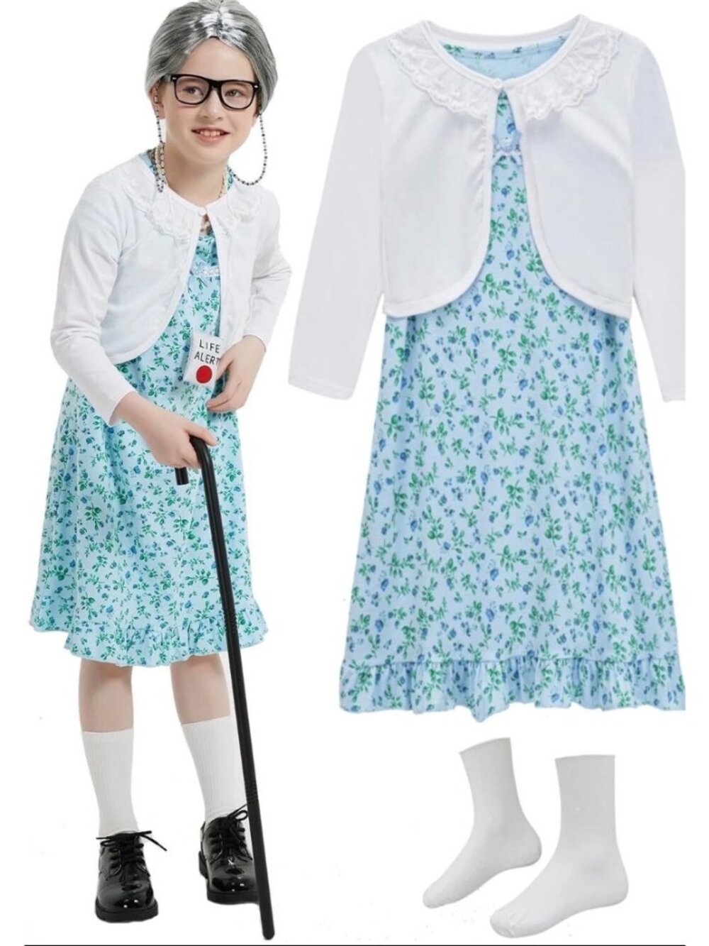 Kids Old Lady Costume 100 Day of School Costume for Girls Grandma Granny Outfit